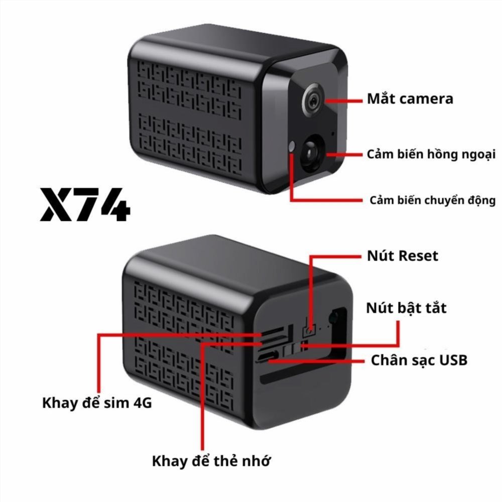 Thông số kỹ thuật Camera wifi mini X74 Sim 4G xem từ xa qua điện thoại tích hợp quay đêm | cameraminiplus của sản phẩm camera wifi X74 là: